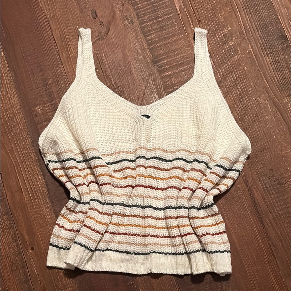 SHEIN Cream and Brown Ribbed Smocked Tank Top